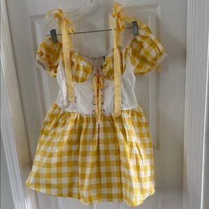 Goldilocks Halloween Costume - Yellow Gingham Dress with Ribbon Straps
